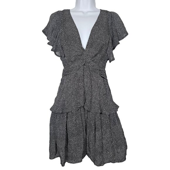 ALC Deep V-Neck Silk Polka Dot Viera Mini Dress Ruffled Flutter Sleeve Women's 2 - Picture 7 of 16